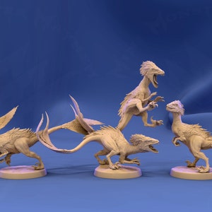 Feathered Velociraptors Raptor Dinosaur 28mm  D&D 3D Printed Resin Miniatures Dungeons and Dragons and Tabletop RPG Display or Roleplaying