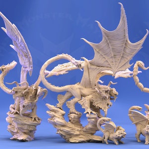 Chimera Adult and Young D&D 3D Printed Resin Miniatures | Dungeons and Dragons and Tabletop RPG Monster Family for Display or Roleplaying