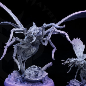 May include: Four different sized, grey, 3D printed, insect-like creatures with wings. The largest creature has a wingspan of about 25 cm. The creatures are posed in a variety of dynamic positions.