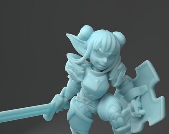 Goblin Female Paladin with Sword D&D 3D Resin Printed 28mm Miniature Dungeons and Dragons Pathfinder Tabletop Twin Goddess Display or RPG