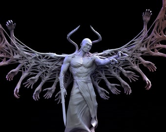 Ángel de alas de mano celestial lovecraftiano corrupto, miniatura impresa en resina 3D para Dungeons and Dragons Pathfinder Mini Monster Mayhem Display/RPG