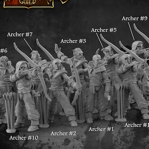 Archery Unit 11 Talarian Archers 28mm or 32mm D&D 3D Resin Miniatures Dungeons and Dragons Pathfinder Tabletop for Lions Tower Minis Ranger