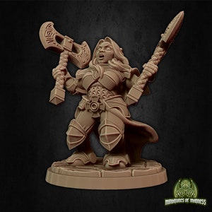 Female Dwarf Barbarian Ignes The Assault 28mm / 32mm D&D 3D Resin Miniature Dungeons and Dragons Pathfinder Tabletop RPG Fantasy Character