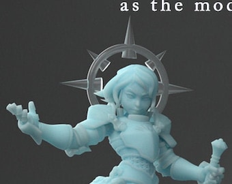 Chierico Joanna, ragazza umana con mazza o martello da guerra D&D da 28 mm, miniatura Dungeons and Dragons, Pathfinder, display da tavolo Twin Goddess o gioco di ruolo