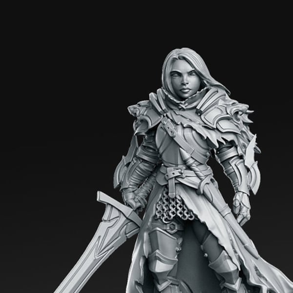 Beautiful Female Fighter "Lydia the Lioness" Resin Miniature Royal Guard / 28mm / 32mm / DND / Pathfinder Tabletop Games RN Estudio