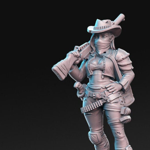 Apocalyptic Female Gunslinger "Lonewolf" Miniature / Wasteland / 28mm / 32mm / DND / Pathfinder Tabletop Games RN Estudio