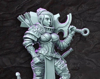 Sexy Female Fighter Paladin Rose D&D 3D Resin Printed 32mm / 28mm Miniature Dungeons and Dragons Pathfinder Tabletop Display RPG RN Estudio