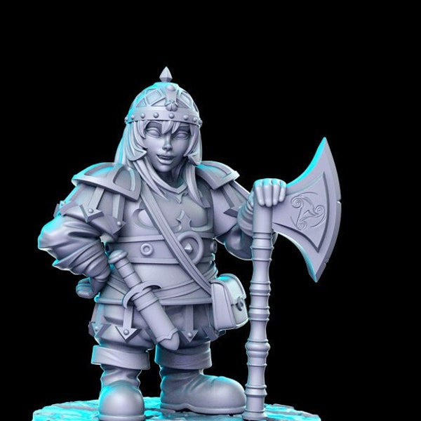 Female Dwarf Warrior w/ Axe D&D Resin Printed 32mm/28mm Miniature Dungeons Dragons DnD Pathfinder Tabletop RPG RN Estudio Heroine Quest 2