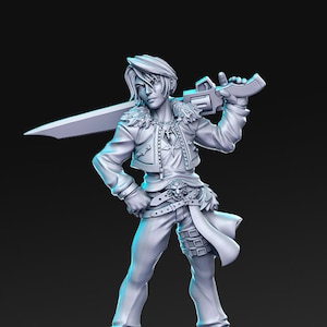 Cal Lionclaw Mercenary Squall Fantasy D&D Resin 32mm/28mm Miniature Dungeons Dragons DnD Pathfinder Tabletop Display RPG RN Estudio JRPG v2