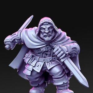 Orwin Stealthy Rogue with Swords D&D 3D Resin Printed 32mm / 28mm Miniature Dungeons Dragons DnD Pathfinder Tabletop Display RPG RN Estudio