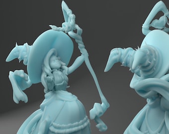 Female Cute Witch Necromancer D&D 3D Resin Printed 28mm or 32mm Miniature Dungeons and Dragons Pathfinder Tabletop Twin Goddess Anime RPG