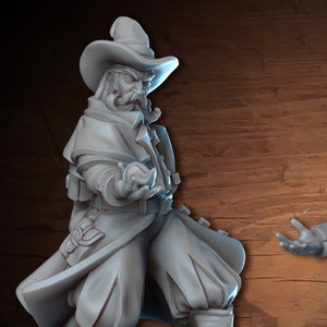 Old West Spellslinger 28mm 32mm D&D 3D Resin Print Miniature Dungeons and Dragons Pathfinder Tabletop Roleplaying Vae Victis Mini Character