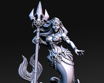 Sexy Underwater Mermaid Neredia D&D 3D Resin Printed 32mm / 28mm Miniature Dungeons Dragons DnD Pathfinder Tabletop Display RPG RN Estudio