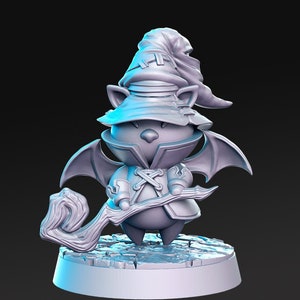 Wizzy Black Mage Wizard D&D 3D Resin Printed 32mm / 28mm Miniature Dungeons Dragons Pathfinder Warlock Black Magic Moogle RPG RN Estudio