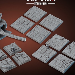 City Street Square Bases for D&D Miniatures 25mm and 40mm Dungeons and Dragons, Pathfinder, Tabletop Vae Victis Display or 28mm Roleplaying