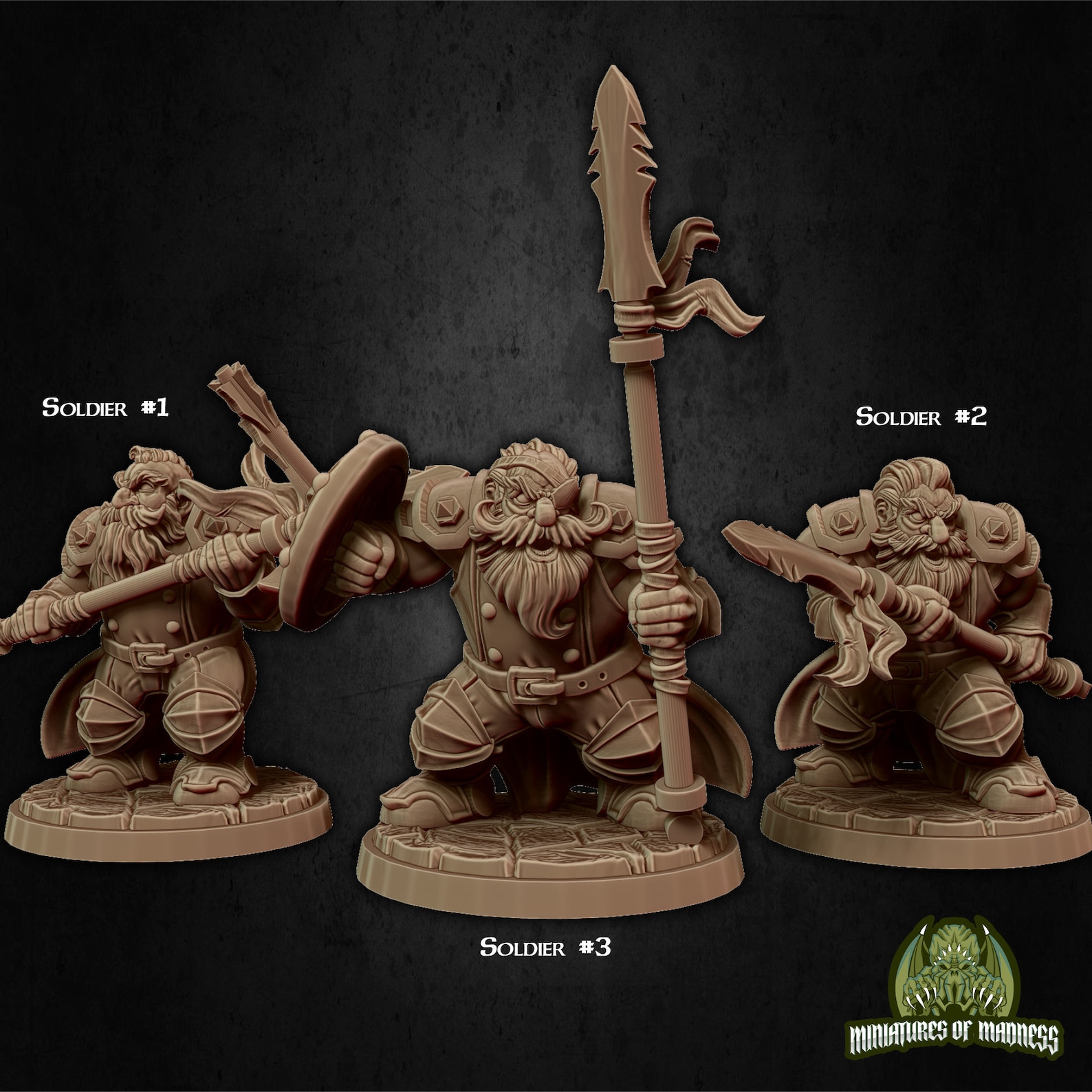 Dwarven Polearm Soldiers 28mm / 32mm D&amp;D 3D Resin Printed - Etsy