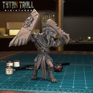 Gnoll Sword and Shield 28mm or 32mm Resin Minis D&D Dungeons and Dragons Pathfinder Fantasy DnD Tabletop for Display TytanTroll Miniatures