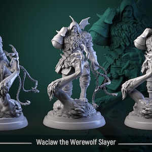 Werewolf Hunter Figure 28mm 32mm and 75mm Miniature Dungeons and Dragons Pathfinder Tabletop Display RPG Mini White Werewolf Tavern Madness