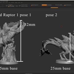 Raptor Dinosaurs 3 Varieties 28mm D&D 3D Printed Resin Miniatures ...