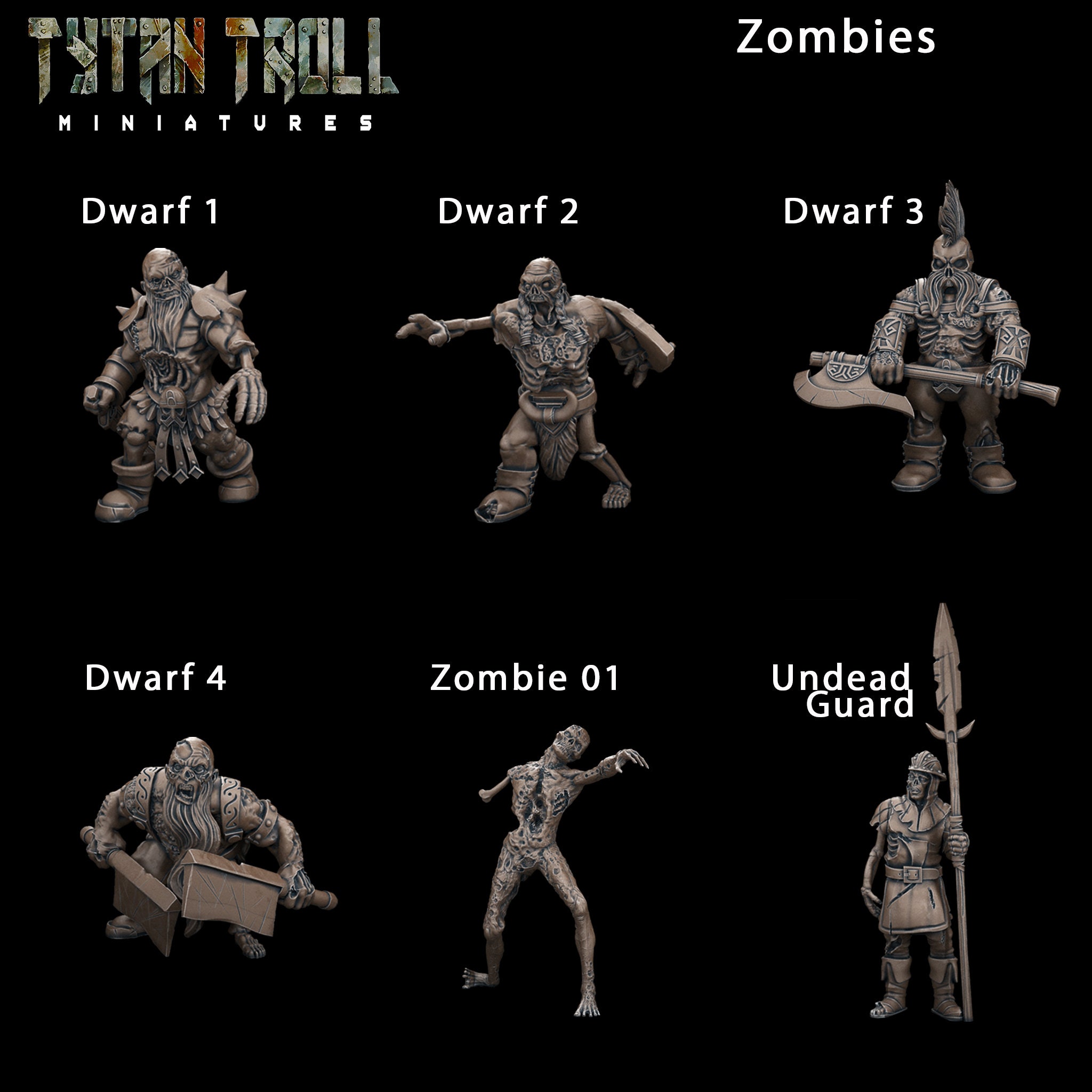 Zombie Dwarf and Human Minis 28mm 32mm Resin D&D Dungeons and