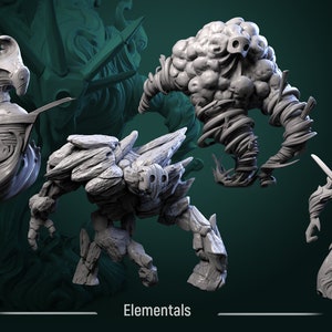 Elementals - Water Fire Earth Water Resin Minis 28mm/32mm Scales Dungeons and Dragons Pathfinder Tabletop Display RPG White Werewolf Tavern