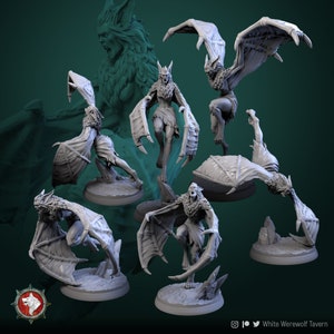 Vampires in Bat Hybrid Form Resin Mini 28mm 32mm and 75mm Scales Dungeons and Dragons Pathfinder Tabletop RPG White Werewolf Tavern