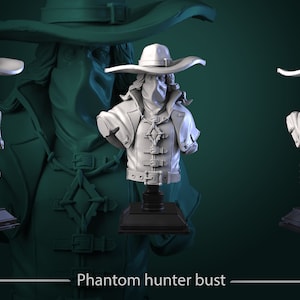 Phantom Hunter Bust Resin Minis D&D Dungeons and Dragons Pathfinder DnD Tabletop Display RPG White Werewolf Tavern Statue Light Conclave