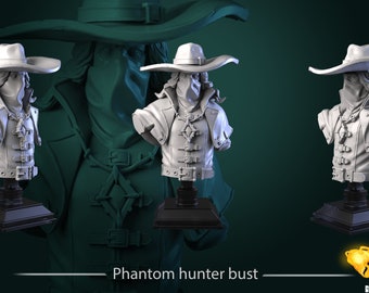 Phantom Hunter Bust Resin Minis D&D Dungeons and Dragons Pathfinder DnD Tabletop Display RPG White Werewolf Tavern Statue Light Conclave