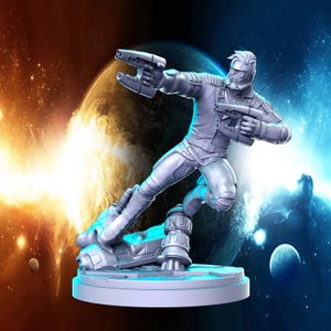 Space Boss Human Intergalactic Fighter Gunner Hero 28mm 32mm D&D Resin Miniature Dungeons and Dragons Roleplaying RN Estudio Champion GotG