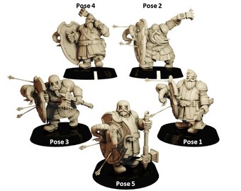 Anão Portador de Escudo 28 mm / 32 mm Miniatura impressa em resina 3D para D&D, Dungeons and Dragons, Pathfinder, RPG de mesa, personagem de fantasia, Master Forge