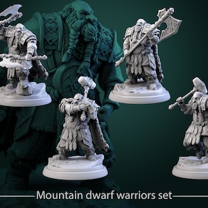 Mountain Dwarf Warriors 28mm or 32mm D&D Resin Miniature Dungeons and Dragons Pathfinder RPG Roleplaying White Werewolf Tavern The Forge