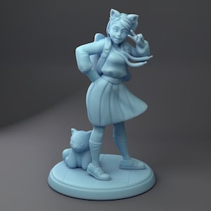 Red Panda Fangirl - Magical Girl Set - D&D Resin 28mm 32mm Miniature Dungeons and Dragons Pathfinder Twin Goddess Display