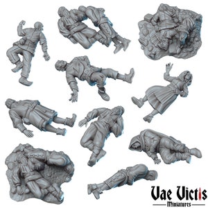 Corpses / Dead Body Scatter 28mm 32mm Resin Print Miniature Dungeons and Dragons Pathfinder Tabletop Roleplaying Vae Victis Mini Characters