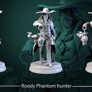 Roody Phantom Hunter 28mm 32mm 75mm D&D Resin Miniature Dungeons and Dragons Pathfinder RPG Roleplaying White Werewolf Tavern Light Conclave