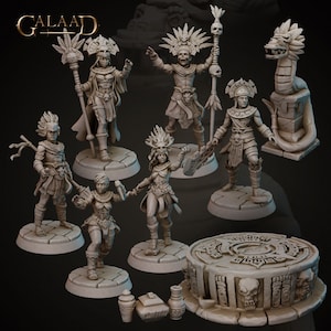 Full Aztec Set Shaman, Warriors, Scatter 32mm 28mm Resin Miniature Dungeons and Dragons Pathfinder Tabletop Galaad Miniatures Display