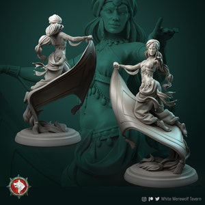 Laila Arabian Princess Magic Carpet Resin Mini 28mm 32mm and 75mm Scales Dungeons and Dragons Pathfinder Tabletop RPG White Werewolf Tavern