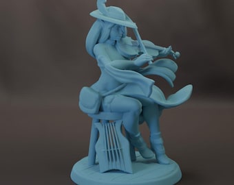 Silv Elf Bard Female D&D 3D Resin Printed 28mm Miniature Dungeons and Dragons Pathfinder Tabletop Twin Goddess Display or RPG Strike Song