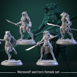 Female Werewolves - Werewolf Madness 28mm or 32mm Miniatures Dungeons and Dragons Pathfinder Tabletop Display RPG Mini White Werewolf Tavern