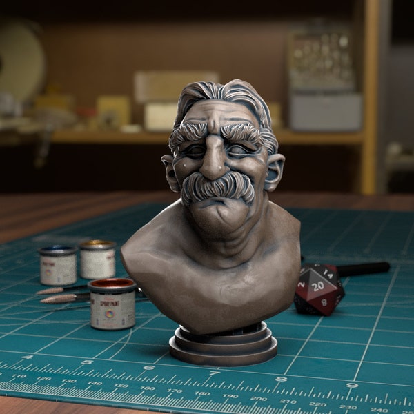 Mustache Man Bust Resin Minis D&D Dungeons and Dragons Pathfinder DnD Tabletop Display RPG TytanTroll Statue