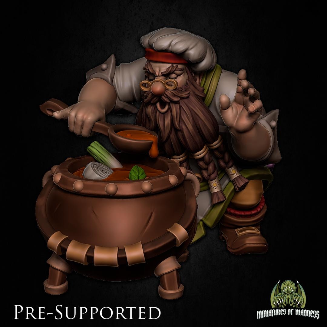 Chef Bot Dnd Bomur Hotsoup Dwarf Chef 28mm 32mm D&D Resin Mini Dungeons and Dragons ...