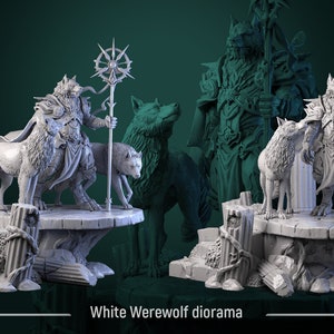 White Werewolf Diorama 28mm 32mm and 75mm Miniature Dungeons and Dragons Pathfinder Tabletop Display RPG Mini White Werewolf Tavern Madness
