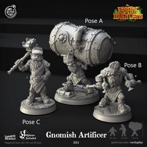Gnomish Artificer Minis D&D Resin 28mm 32mm Miniatures Dungeons and Dragons Pathfinder Tabletop Display Cast N Play Insane Inventions