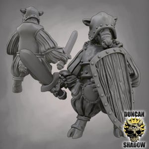 Sheep Folk W/ Swords and Shields Ram Fighters Swordsmen 28mm 32mm D&D Resin Miniature Dungeons and Dragons Roleplaying Duncan Luca Woolpack