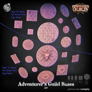 Adventurer&#39;s Guild Floor Bases for D&D Miniatures 28mm 35mm 50mm 60mm 75mm and 100mm Dungeons and Dragons, Pathfinder, Tabletop Cast N Play