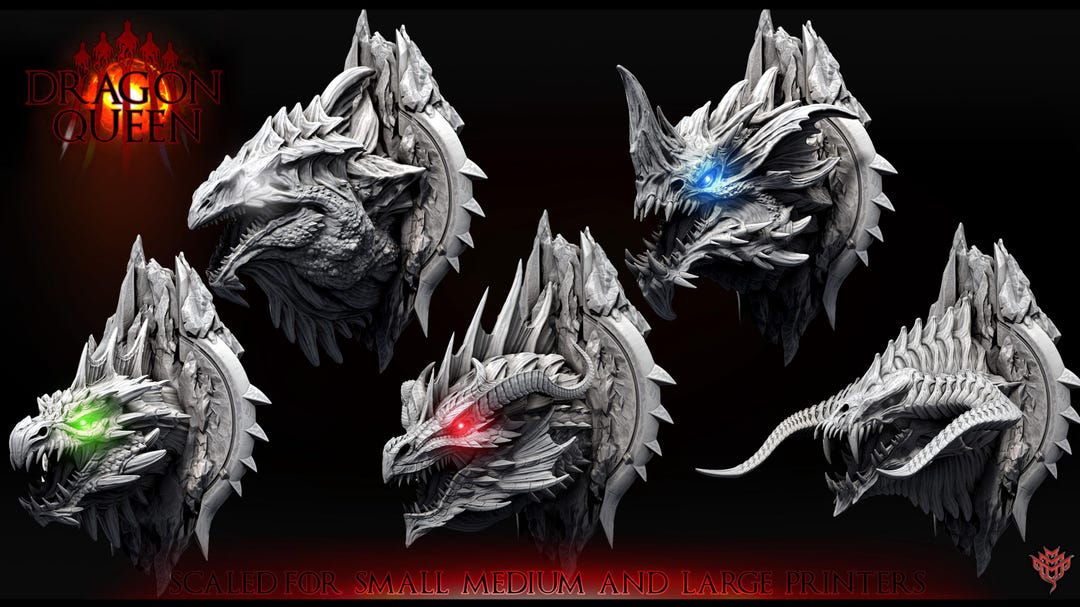 Mounted Dragon Heads - Evil Chromatic Dragons Resin Miniature