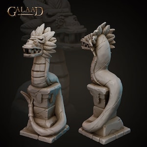 Coatl Snake Serpent Statue on Pillar 32mm 28mm Resin Miniature Dungeons and Dragons Pathfinder Tabletop Galaad Miniatures Display Aztec Set
