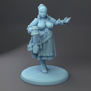 Female Barkeep Josephine and Bar Scatter Tavern Playset D&D 28mm 32mm Miniature Dungeons and Dragons DnD Tabletop Twin Goddess Display RPG