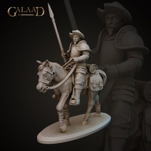 Mounted Knight Warrior Fighter 32mm 28mm Resin Miniature Dungeons and Dragons Pathfinder Tabletop Galaad Miniatures Display Conquistadors