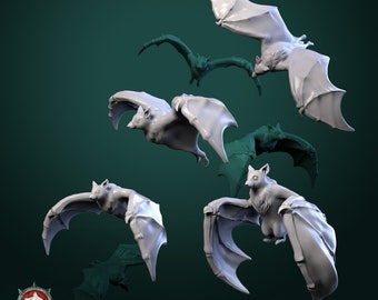 Flying Bats 4-pack Resin Mini 28mm and 32mm Scales Dungeons and Dragons Pathfinder Tabletop Display RPG White Werewolf Tavern