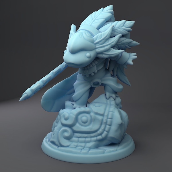 Aztec Axolotl Warrior D&D Resin 28mm or 32mm Miniature Dungeons and Dragons DnD Pathfinder Tabletop Twin Goddess Display Synthwave RPG